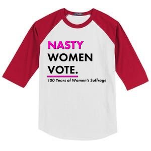 Nasty Women Vote 100 Years of Women's Suffrage Kids Colorblock Raglan Jersey