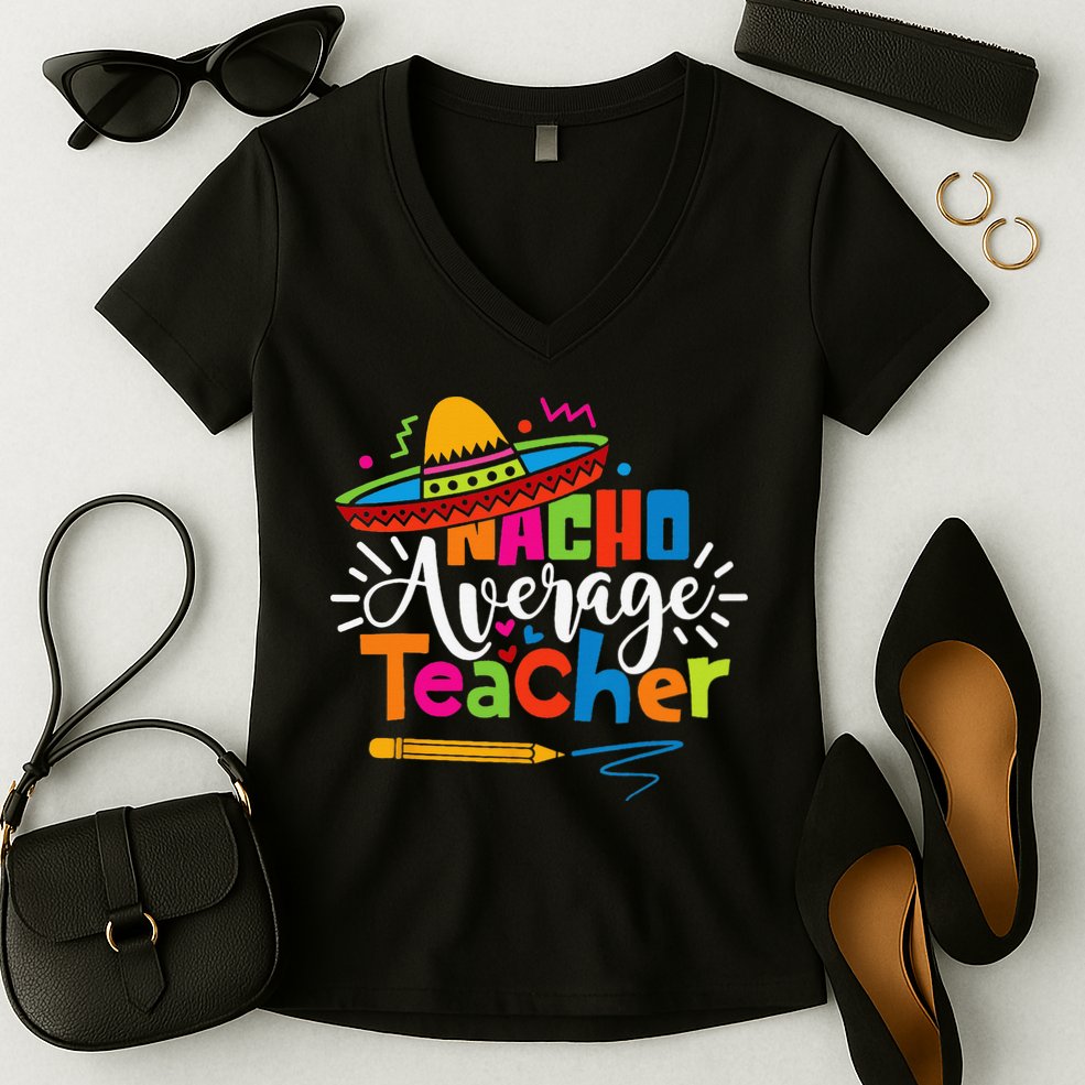 Nacho Average Teacher Cinco De Mayo Fiesta Mexican Teaching Women's V-Neck T-Shirt