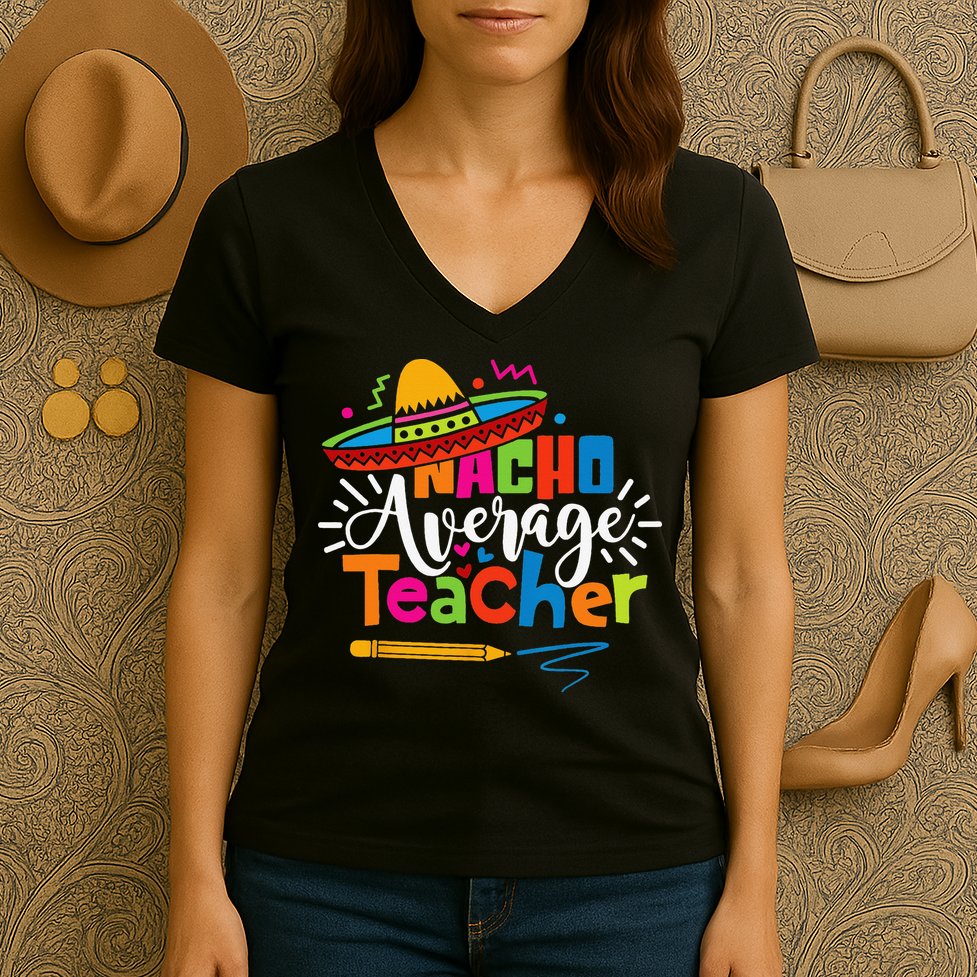 Nacho Average Teacher Cinco De Mayo Fiesta Mexican Teaching Women's V-Neck T-Shirt