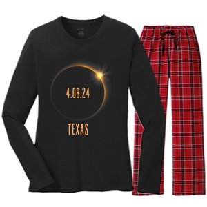 North America Total Solar Eclipse 2024 Texas USA Women's Long Sleeve Flannel Pajama Set 