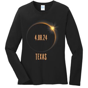 North America Total Solar Eclipse 2024 Texas USA Ladies Long Sleeve Shirt