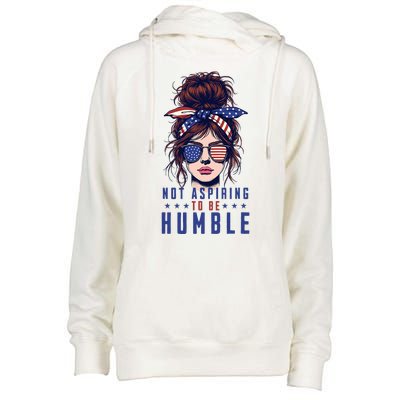 Not Aspiring To Be Humble Messy Bun American Flag Womens Funnel Neck Pullover Hood