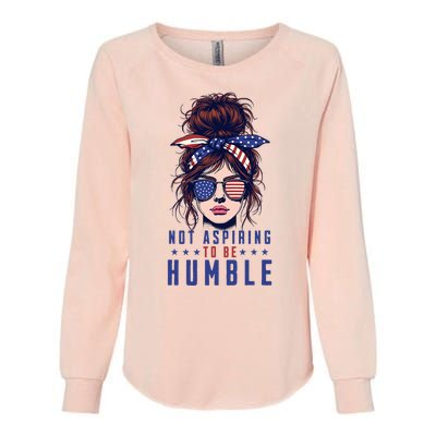 Not Aspiring To Be Humble Messy Bun American Flag Womens California Wash Sweatshirt