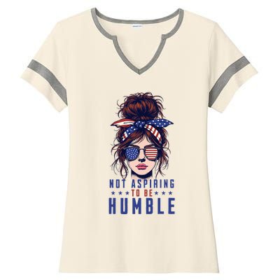 Not Aspiring To Be Humble Messy Bun American Flag Ladies Halftime Notch Neck Tee