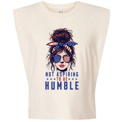 Not Aspiring To Be Humble Messy Bun American Flag Garment-Dyed Women's Muscle Tee