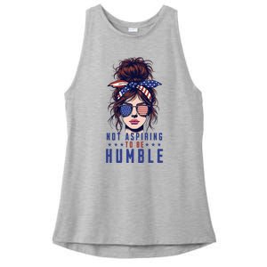 Not Aspiring To Be Humble Messy Bun American Flag Ladies PosiCharge Tri-Blend Wicking Tank