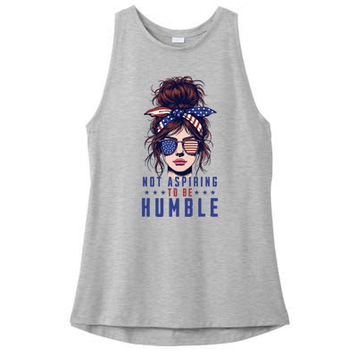 Not Aspiring To Be Humble Messy Bun American Flag Ladies PosiCharge Tri-Blend Wicking Tank