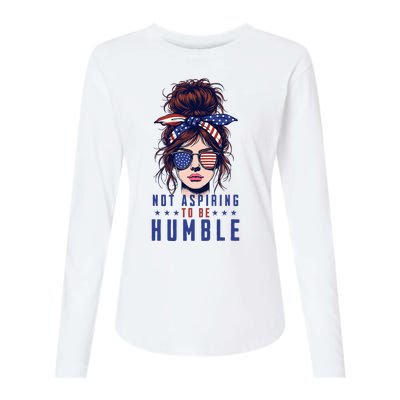 Not Aspiring To Be Humble Messy Bun American Flag Womens Cotton Relaxed Long Sleeve T-Shirt