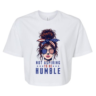 Not Aspiring To Be Humble Messy Bun American Flag Bella+Canvas Jersey Crop Tee