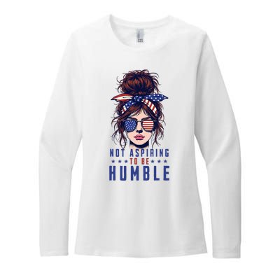 Not Aspiring To Be Humble Messy Bun American Flag Womens CVC Long Sleeve Shirt