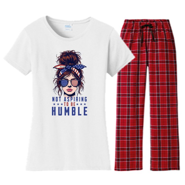 Not Aspiring To Be Humble Messy Bun American Flag Women's Flannel Pajama Set