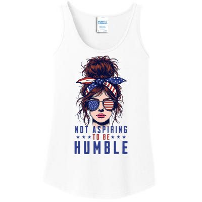 Not Aspiring To Be Humble Messy Bun American Flag Ladies Essential Tank