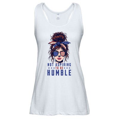 Not Aspiring To Be Humble Messy Bun American Flag Ladies Essential Flowy Tank