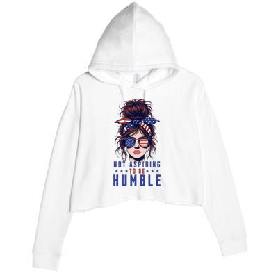 Not Aspiring To Be Humble Messy Bun American Flag Crop Fleece Hoodie