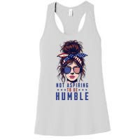 Not Aspiring To Be Humble Messy Bun American Flag Women's Racerback Tank