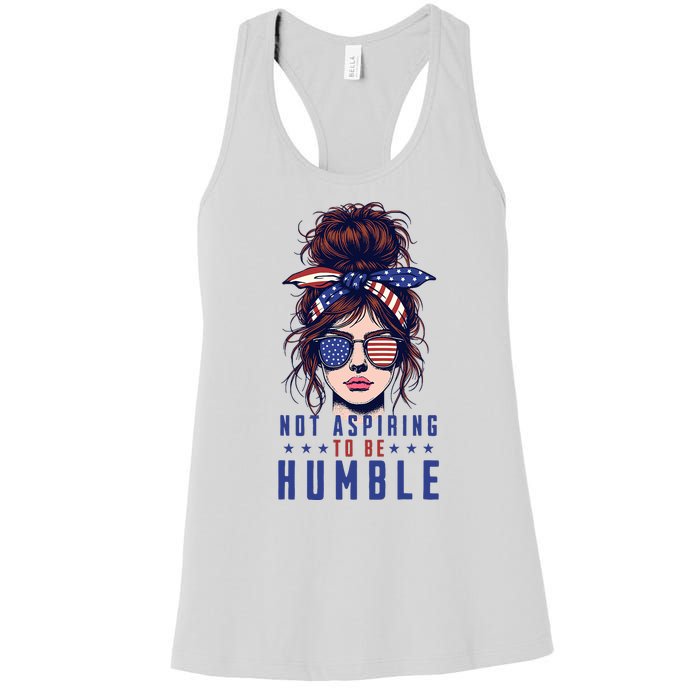 Not Aspiring To Be Humble Messy Bun American Flag Women's Racerback Tank