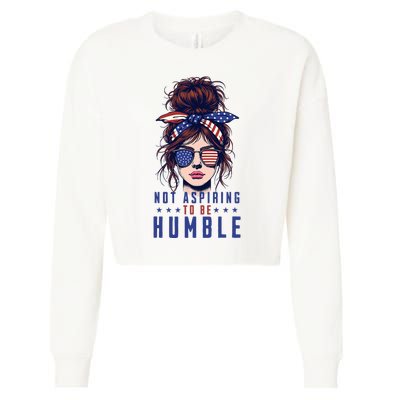 Not Aspiring To Be Humble Messy Bun American Flag Cropped Pullover Crew