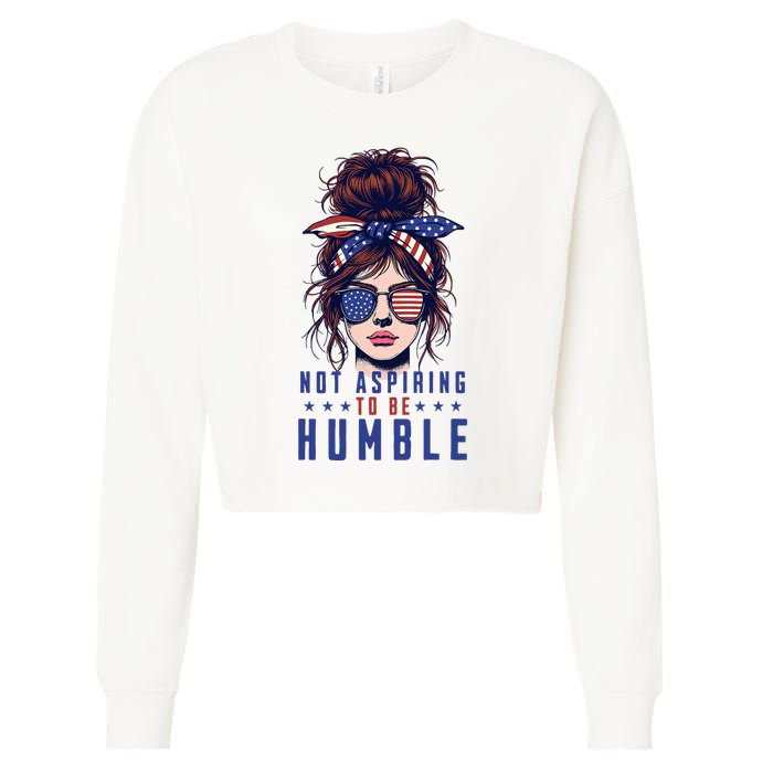 Not Aspiring To Be Humble Messy Bun American Flag Cropped Pullover Crew