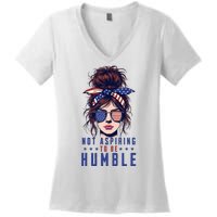 Not Aspiring To Be Humble Messy Bun American Flag Women's V-Neck T-Shirt