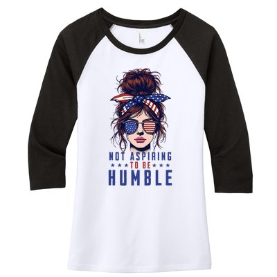 Not Aspiring To Be Humble Messy Bun American Flag Women's Tri-Blend 3/4-Sleeve Raglan Shirt