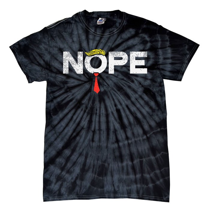 Nope Anti Trump Red Tie Wig Stop Donald Trump Funny Impeach Tie-Dye T-Shirt