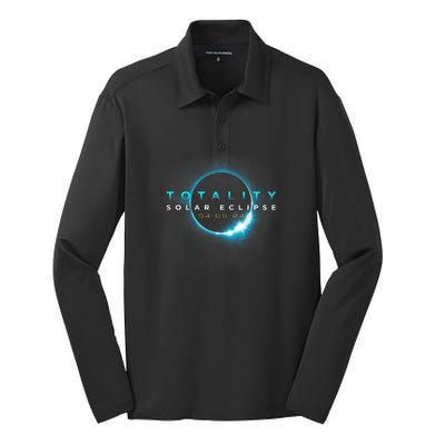 North American Total Solar Eclipse 2024 Totality 04.08.24 Silk Touch Performance Long Sleeve Polo