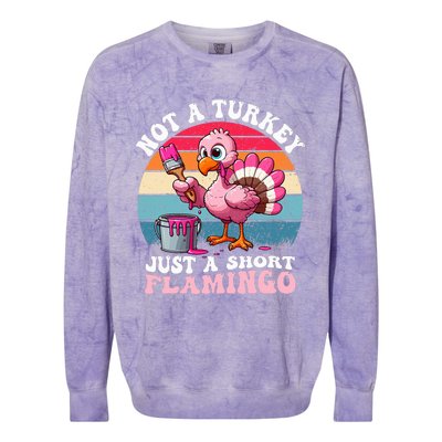 Not A Turkey Just A Short Flamingo Funny Thanksgiving Saying Colorblast Crewneck Sweatshirt