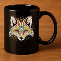Native American Tribal Fox Face 11oz C Handle Ceramic Mug