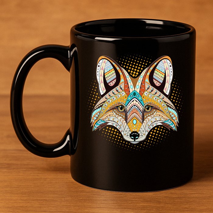 Native American Tribal Fox Face 11oz C Handle Ceramic Mug