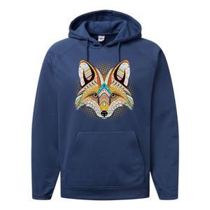 Native American Tribal Fox Face Performance Fleece Hoodie