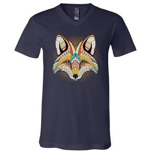 Native American Tribal Fox Face V-Neck T-Shirt