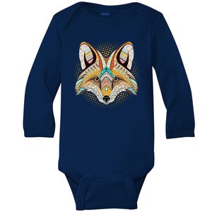 Native American Tribal Fox Face Baby Long Sleeve Bodysuit