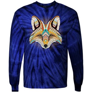 Native American Tribal Fox Face Tie-Dye Long Sleeve Shirt