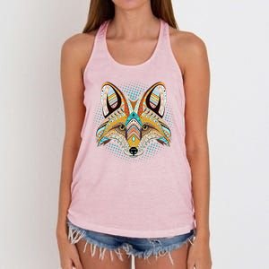 Native American Tribal Fox Face Women's Knotted Racerback Tank