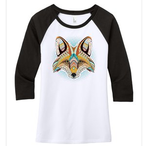 Native American Tribal Fox Face Women's Tri-Blend 3/4-Sleeve Raglan Shirt