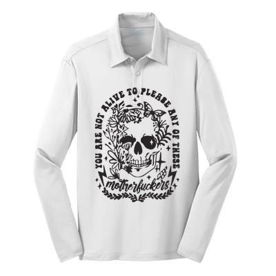 Not Alive To Please Sarcastic Adult Humor Boho Retro Gothic Skeleton Silk Touch Performance Long Sleeve Polo