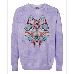 Native American Tribal Wolf Face Colorblast Crewneck Sweatshirt