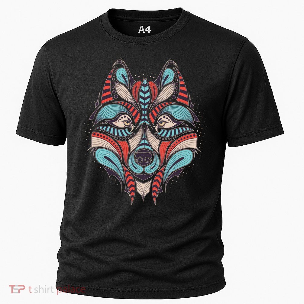 Native American Tribal Wolf Face Cooling Performance Crew T-Shirt