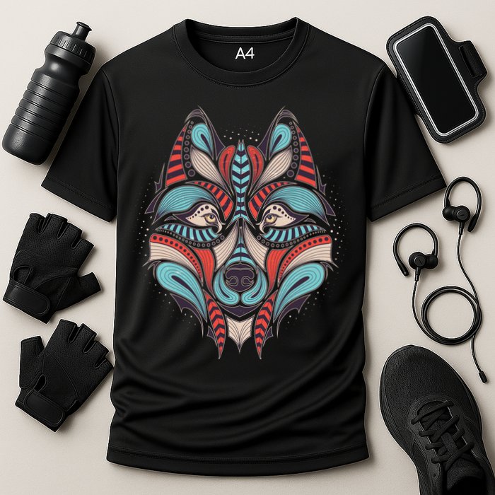 Native American Tribal Wolf Face Performance Shirt