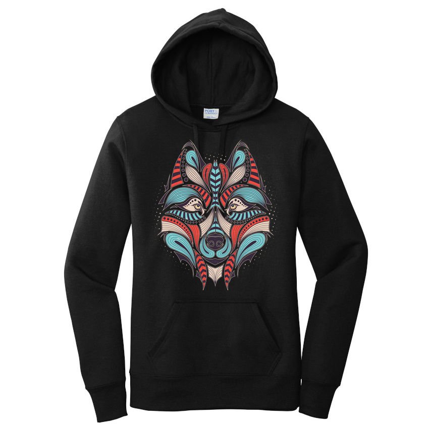 Native American Tribal Wolf Face Women's Pullover Hoodie