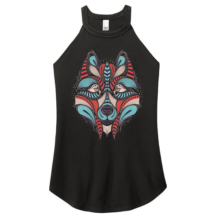 Native American Tribal Wolf Face Women's Perfect Tri Rocker Tank