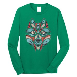 Native American Tribal Wolf Face Long Sleeve Shirt