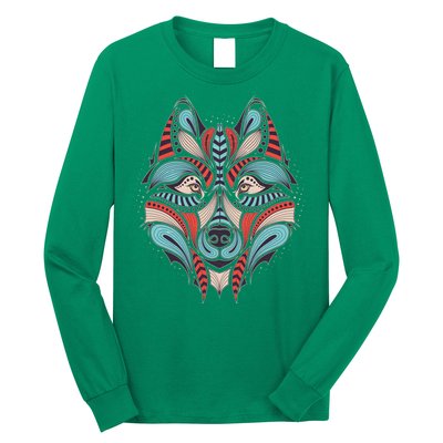 Native American Tribal Wolf Face Long Sleeve Shirt