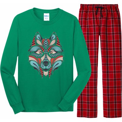 Native American Tribal Wolf Face Long Sleeve Pajama Set