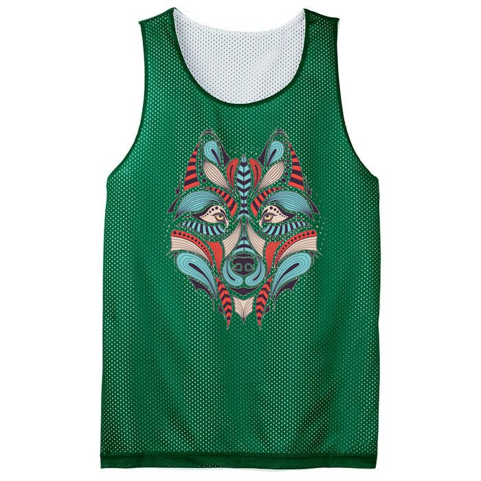 Native American Tribal Wolf Face Mesh Reversible Basketball Jersey Tank