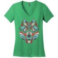 Native American Tribal Wolf Face Women's V-Neck T-Shirt
