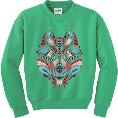 Native American Tribal Wolf Face Kids Sweatshirt
