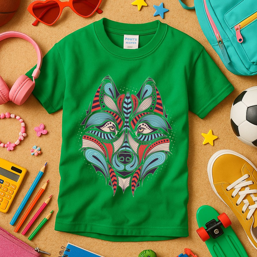Native American Tribal Wolf Face Kids T-Shirt