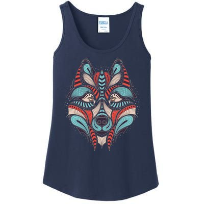 Native American Tribal Wolf Face Ladies Essential Tank