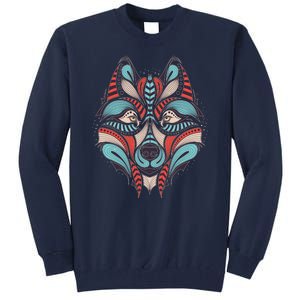 Native American Tribal Wolf Face Tall Sweatshirt